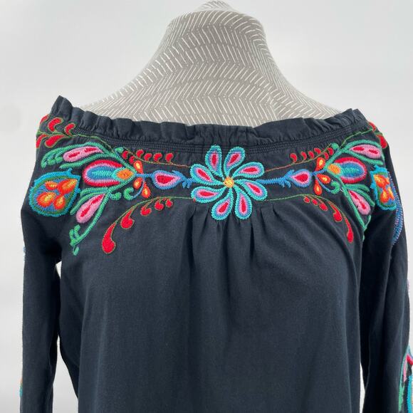 Johnny Was JWLA Black Dress Off Shoulder Long Sleeve Floral Embroidered Size S - Picture 5 of 12